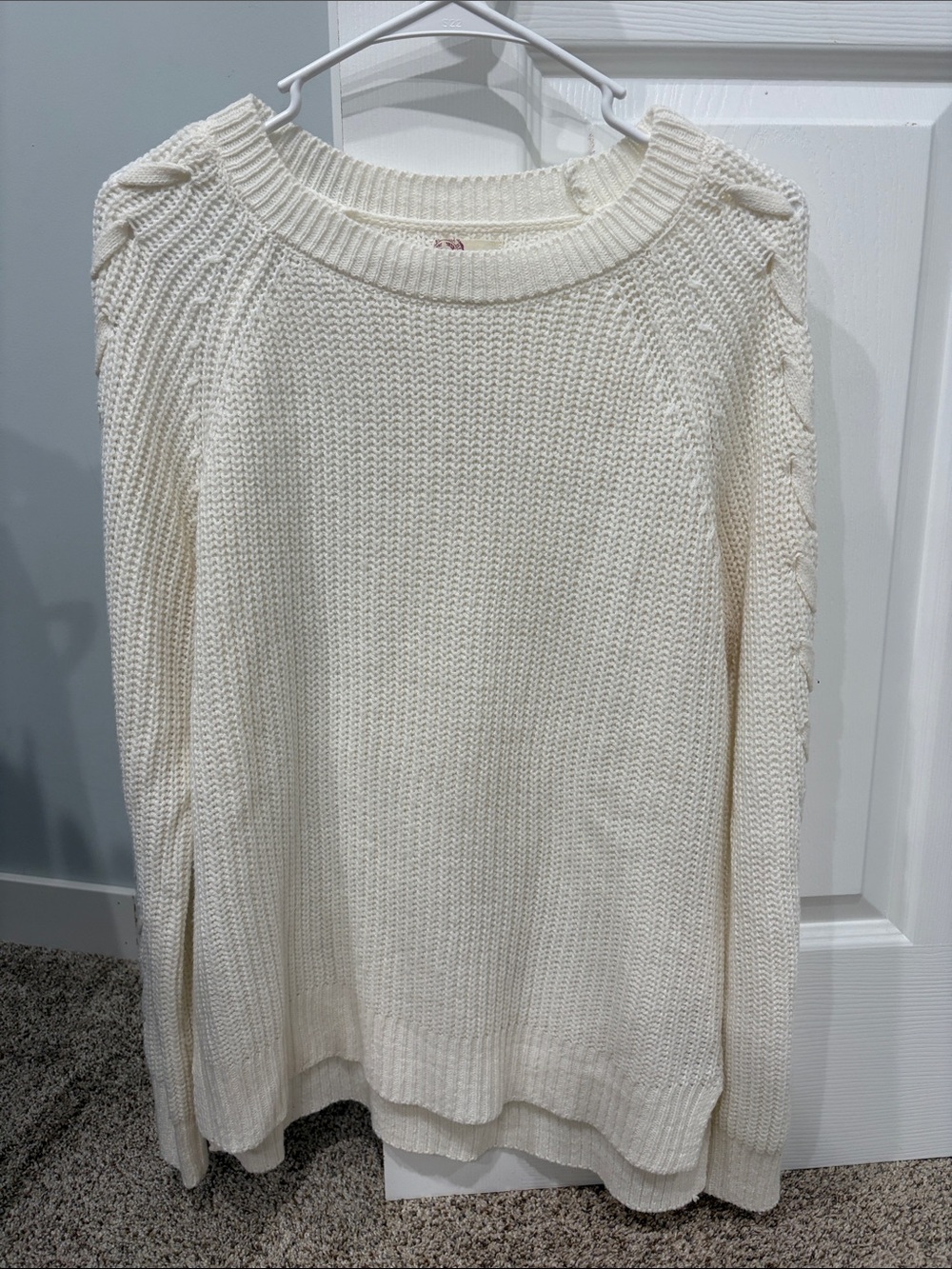 Heritage Cream Scoop Neck Cable Sleeve Sweater